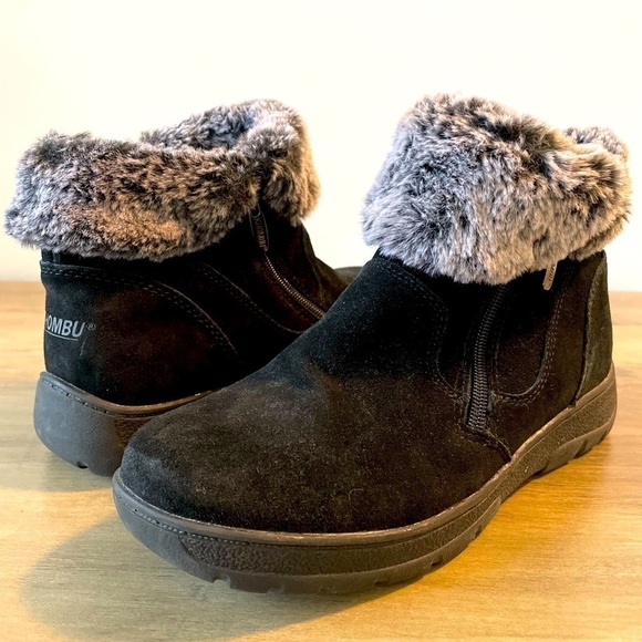 Khombu, faux fur cuff, leather upper, black ankle snow boot size 7 women’s - Picture 1 of 11